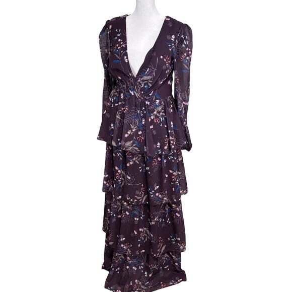 Ienna Mac Duggal Floral Plum Tiered Dress Size 8 MSRP$ 398 - Picture 1 of 6